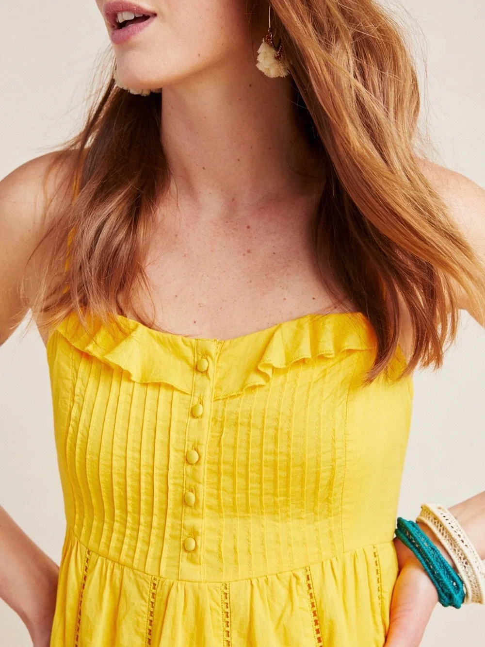 Anthropologie Yellow Ruffle-Trim Maxi Dress